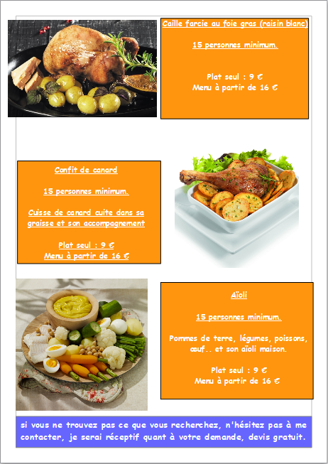 Menu 2 caille